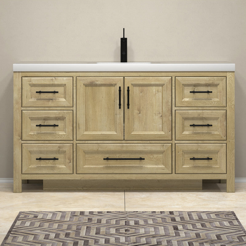 VIV 60" Freestanding Bathroom Vanity with Reinforced Acrylic Integrated Sink Top