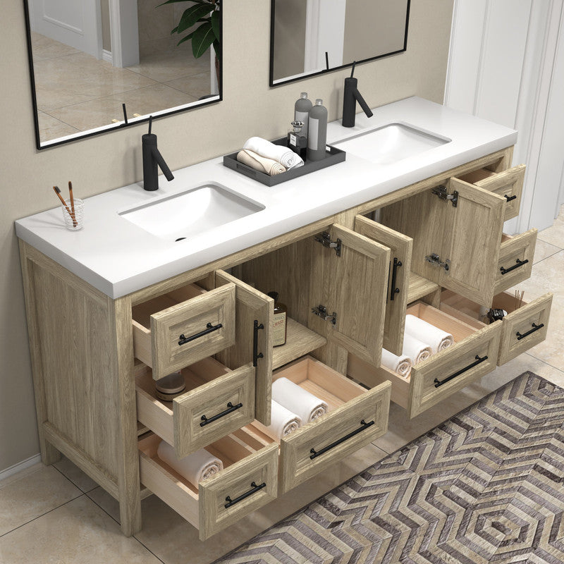 VIV 72" Freestanding Bathroom Vanity with Reinforced Acrylic Integrated Sink Top