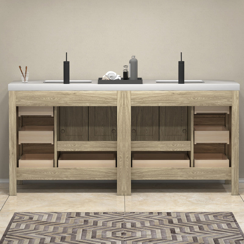 VIV 72" Freestanding Bathroom Vanity with Reinforced Acrylic Integrated Sink Top