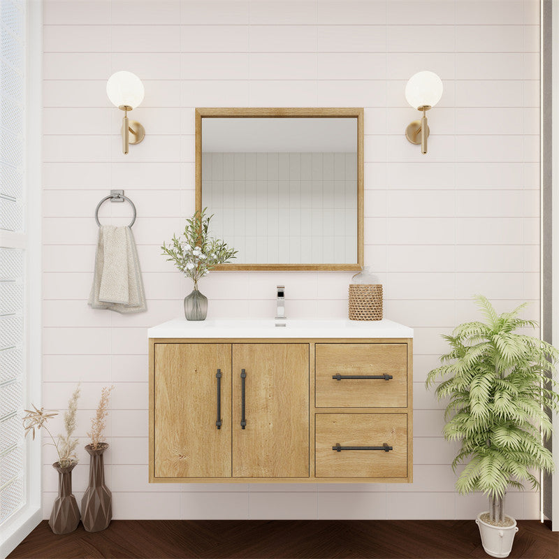 Victoria 36" Wall Mounted Bathroom Vanity with Reinforced Acrylic Integrated Sink Top