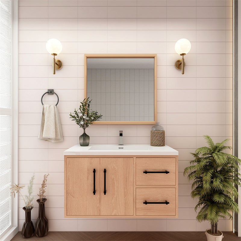 Victoria 36" Wall Mounted Bathroom Vanity with Reinforced Acrylic Integrated Sink Top