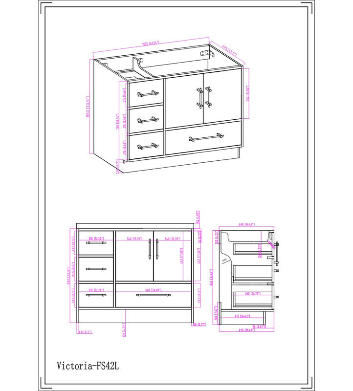 Victoria 42" Freestanding Bathroom Vanity with Reinforced Acrylic Integrated Sink Top