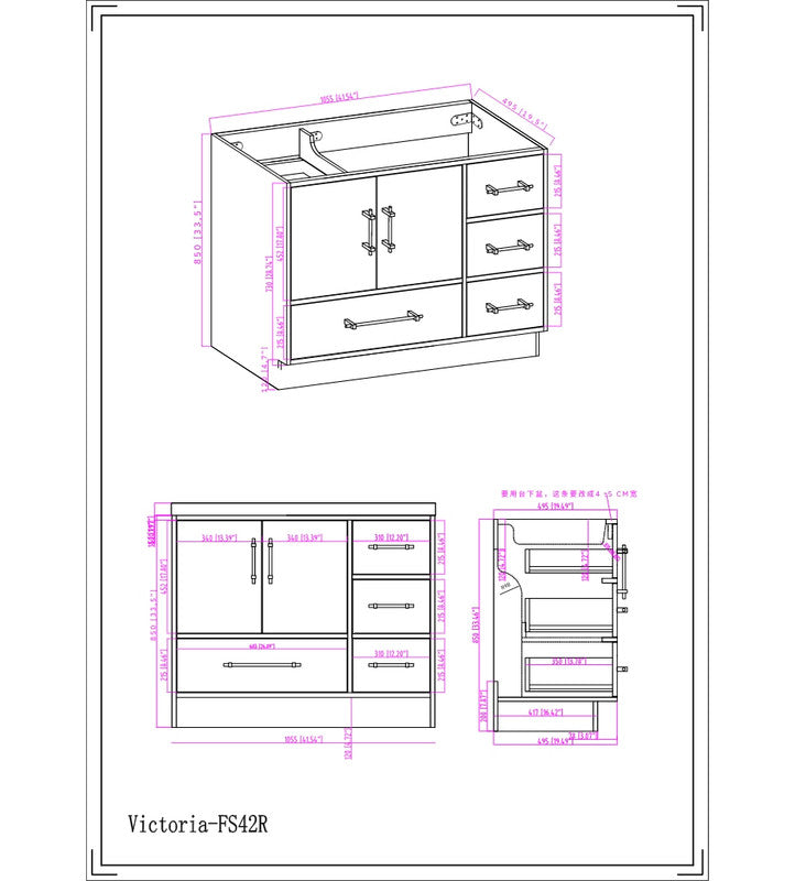 Victoria 42" Freestanding Bathroom Vanity with Reinforced Acrylic Integrated Sink Top