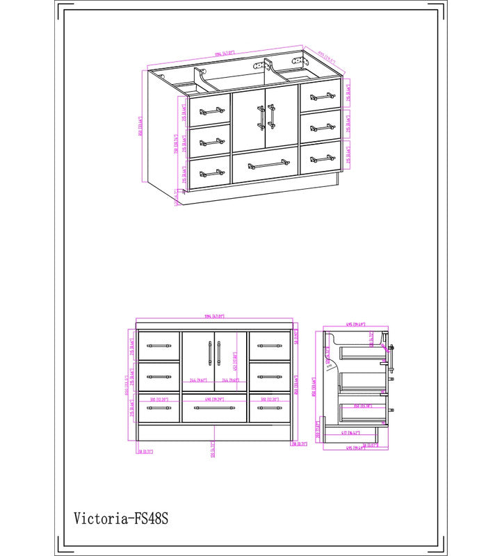 Victoria 48" Freestanding Bathroom Vanity with Reinforced Acrylic Integrated Sink Top