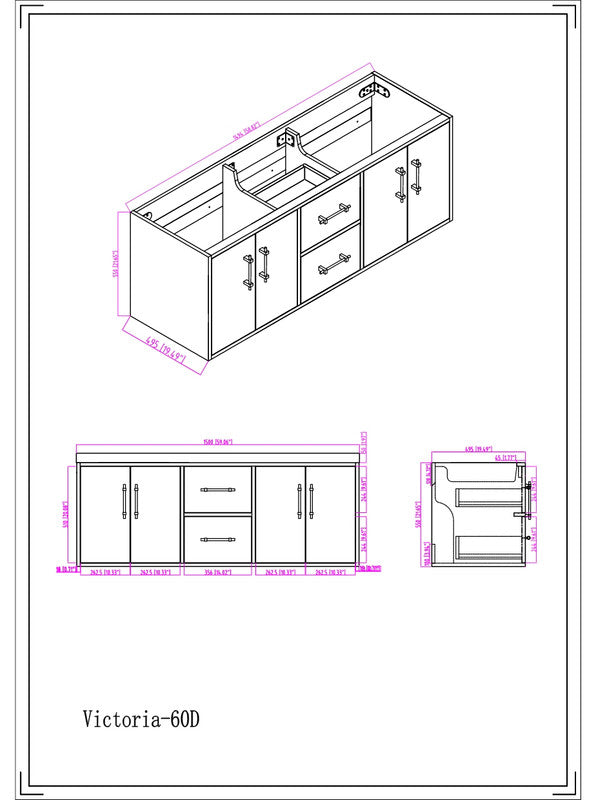 Victoria 60" Wall Mounted Bathroom Vanity with Reinforced Acrylic Integrated Sink Top