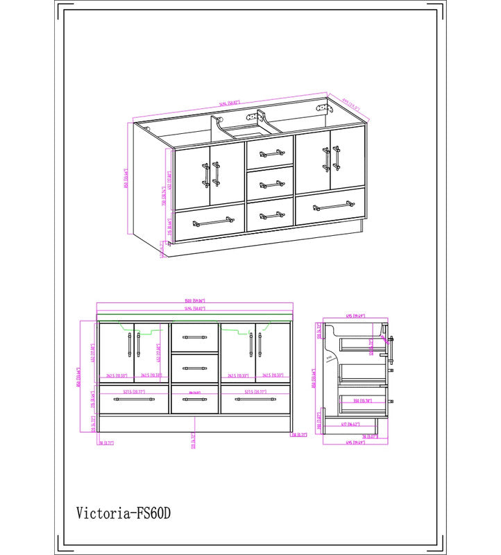 Victoria 60" Freestanding Bathroom Vanity with Reinforced Acrylic Integrated Sink Top