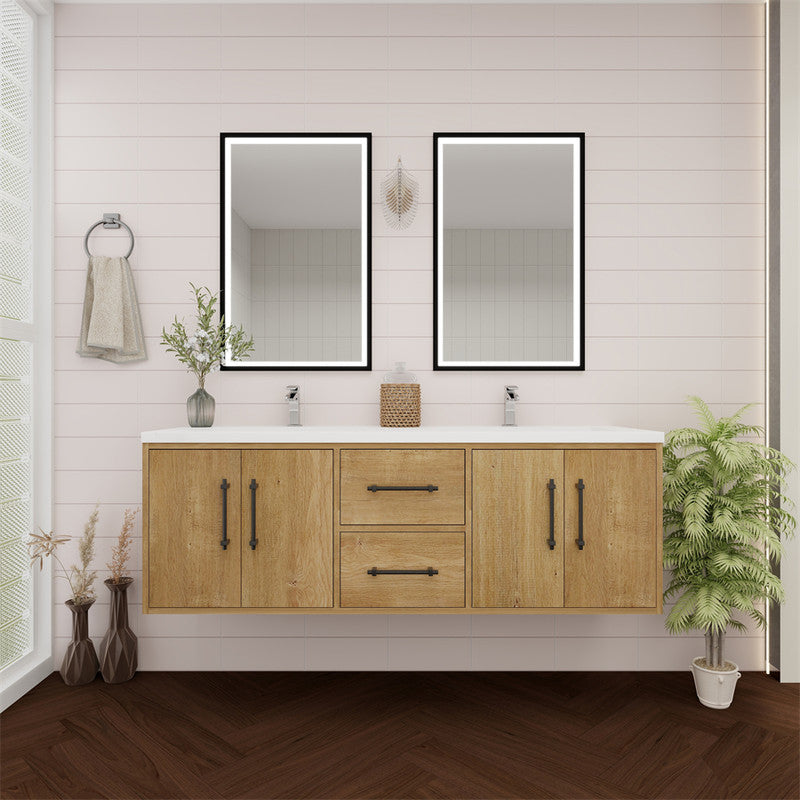 Victoria 60" Wall Mounted Bathroom Vanity with Reinforced Acrylic Integrated Sink Top
