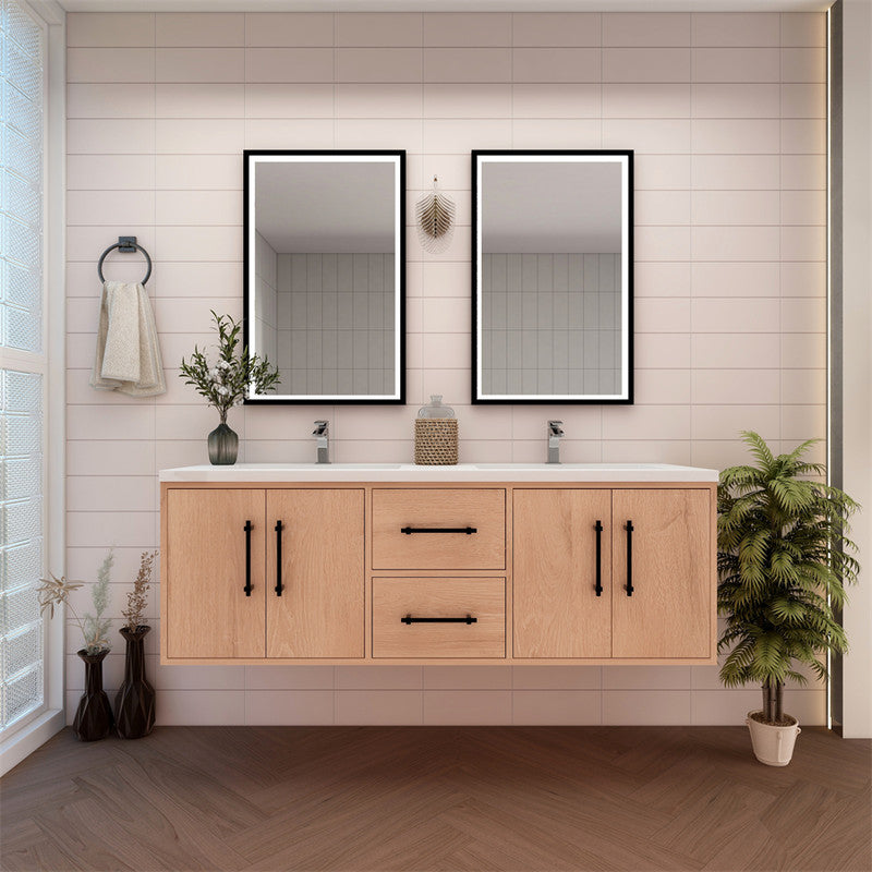Victoria 60" Wall Mounted Bathroom Vanity with Reinforced Acrylic Integrated Sink Top