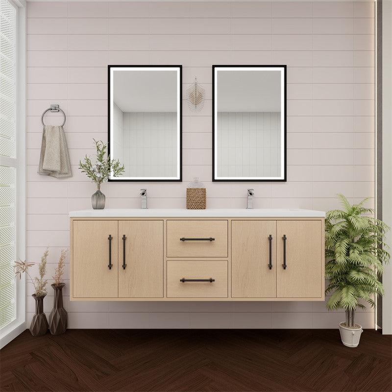 Victoria 60" Wall Mounted Bathroom Vanity with Reinforced Acrylic Integrated Sink Top