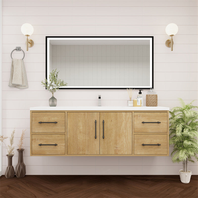 Victoria 60" Wall Mounted Bathroom Vanity with Reinforced Acrylic Integrated Sink Top