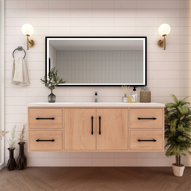 Victoria 60" Wall Mounted Bathroom Vanity with Reinforced Acrylic Integrated Sink Top