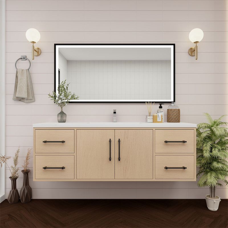 Victoria 60" Wall Mounted Bathroom Vanity with Reinforced Acrylic Integrated Sink Top
