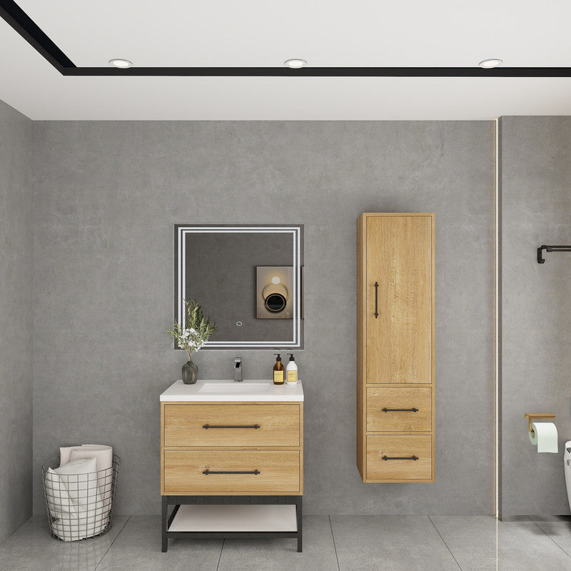 Victoria Open Shelf 30" Freestanding Bathroom Vanity with Reinforced Acrylic Integrated Sink Top
