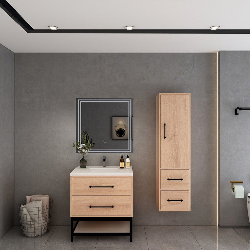 Victoria Open Shelf 30" Freestanding Bathroom Vanity with Reinforced Acrylic Integrated Sink Top