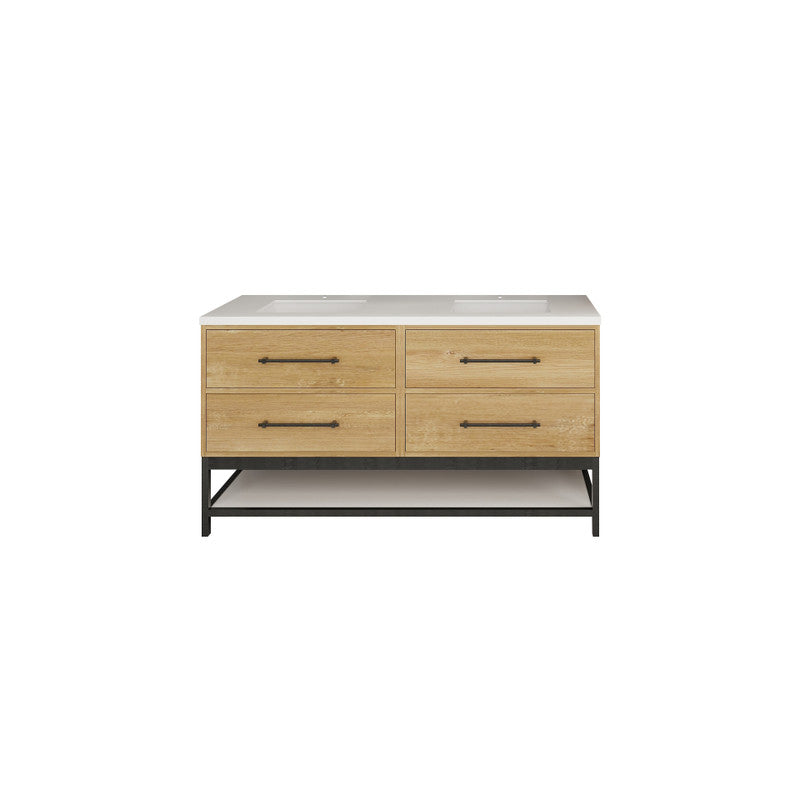Victoria Drawers with Open Shelf 60" Freestanding Bathroom Vanity with Reinforced Acrylic Integrated Sink Top