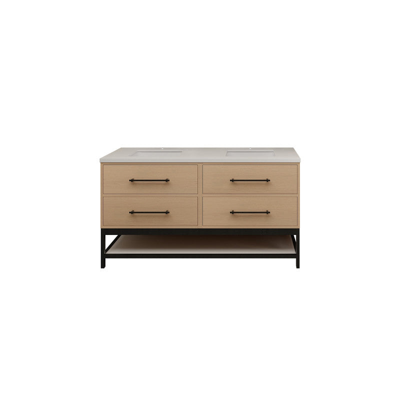 Victoria Drawers with Open Shelf 60" Freestanding Bathroom Vanity with Reinforced Acrylic Integrated Sink Top