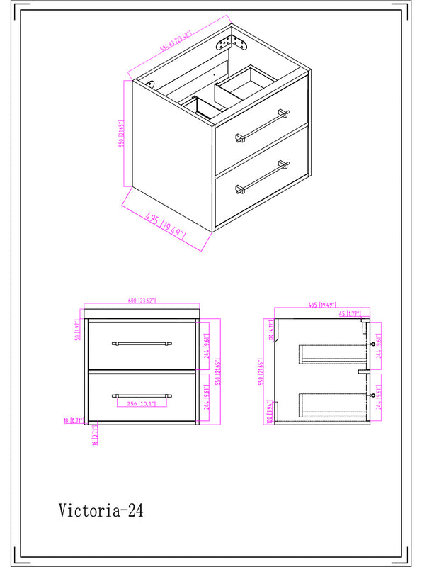 Victoria 24" Wall Mounted Bathroom Vanity with Acrylic Integrated Sink Top