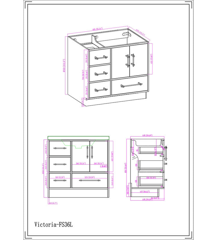 Victoria 36" Freestanding Bathroom Vanity with Reinforced Acrylic Integrated Sink Top