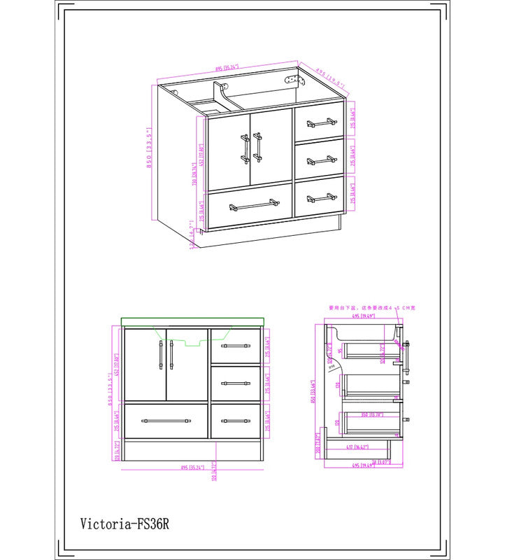 Victoria 36" Freestanding Bathroom Vanity with Reinforced Acrylic Integrated Sink Top