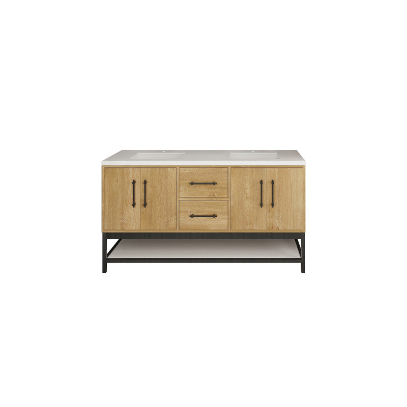 Victoria Open Shelf 60" Freestanding Bathroom Vanity with Reinforced Acrylic Integrated Sink Top