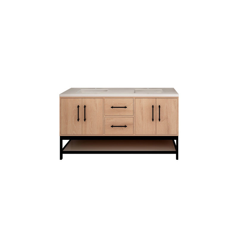 Victoria Open Shelf 60" Freestanding Bathroom Vanity with Reinforced Acrylic Integrated Sink Top