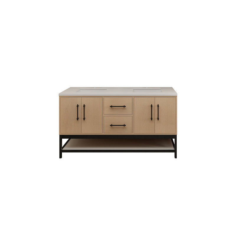 Victoria Open Shelf 60" Freestanding Bathroom Vanity with Reinforced Acrylic Integrated Sink Top