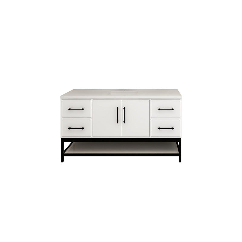 Victoria Open Shelf 60" Freestanding Bathroom Vanity with Reinforced Acrylic Integrated Sink Top