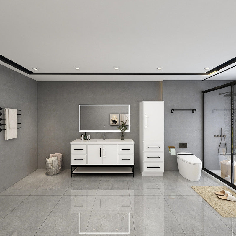 Victoria Open Shelf 60" Freestanding Bathroom Vanity with Reinforced Acrylic Integrated Sink Top