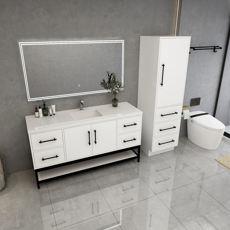 Victoria Open Shelf 60" Freestanding Bathroom Vanity with Reinforced Acrylic Integrated Sink Top