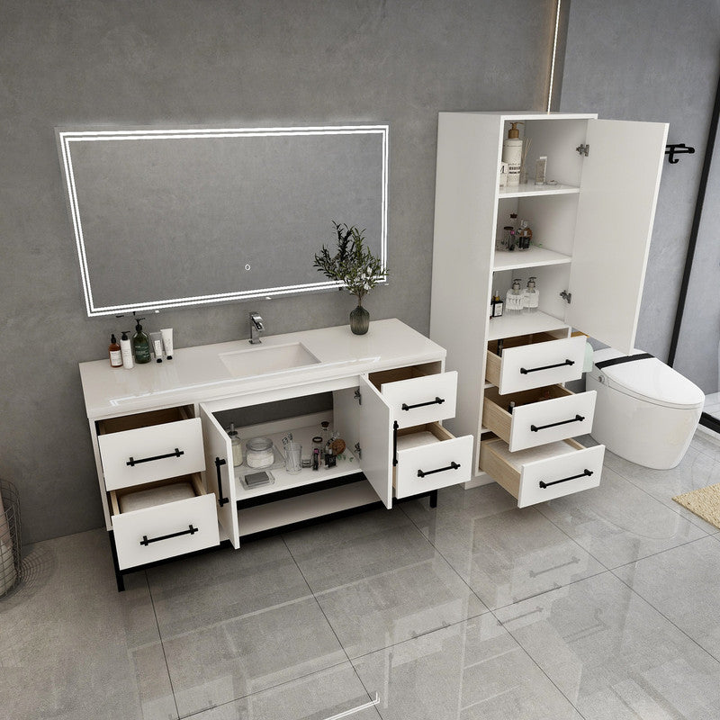 Victoria Open Shelf 60" Freestanding Bathroom Vanity with Reinforced Acrylic Integrated Sink Top