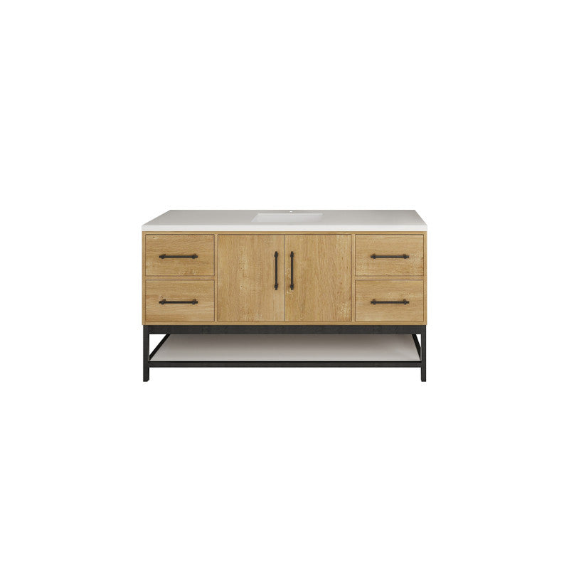 Victoria Open Shelf 60" Freestanding Bathroom Vanity with Reinforced Acrylic Integrated Sink Top