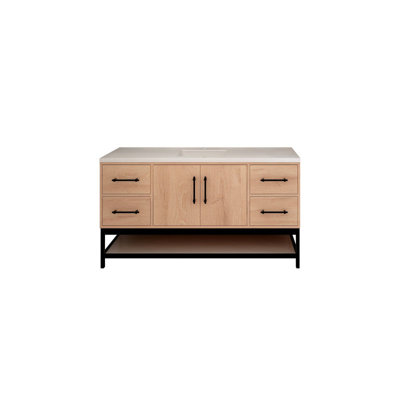 Victoria Open Shelf 60" Freestanding Bathroom Vanity with Reinforced Acrylic Integrated Sink Top