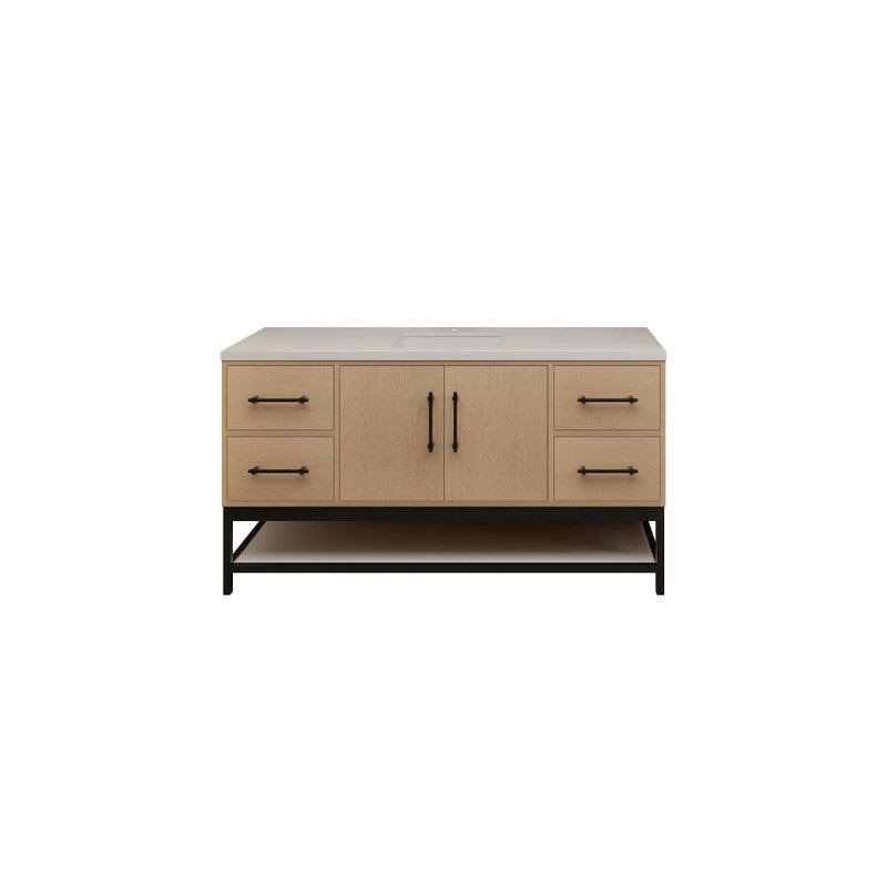 Victoria Open Shelf 60" Freestanding Bathroom Vanity with Reinforced Acrylic Integrated Sink Top