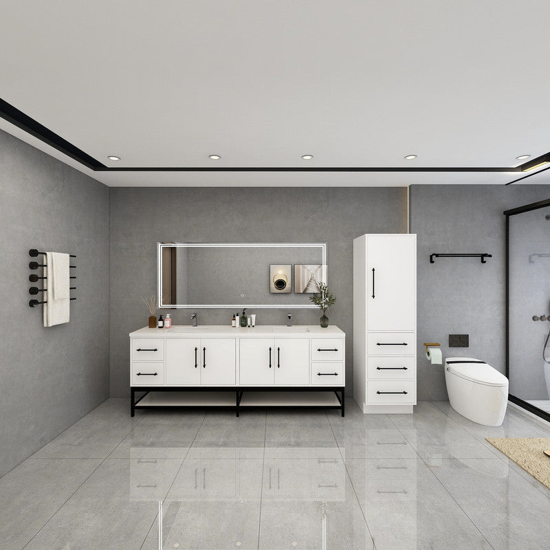 Victoria Open Shelf 84" Freestanding Bathroom Vanity with Reinforced Acrylic Integrated Sink Top