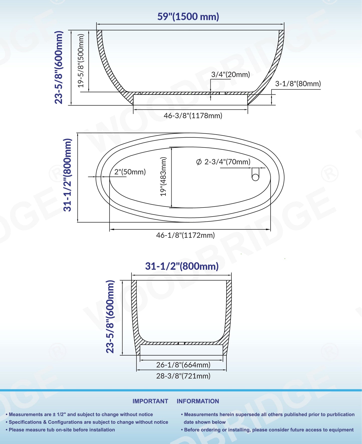 Derevo 59" Freestanding Bathtub