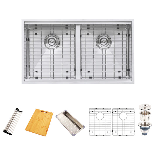 Kennedy 32" Stainless Steel Undermount Double Basin Kitchen Sink with Workstation