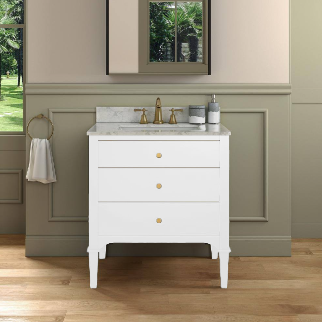 Roma 24" Freestanding Bathroom Vanity with Natural Carrara Marble Top and Porcelain Undermount Sink