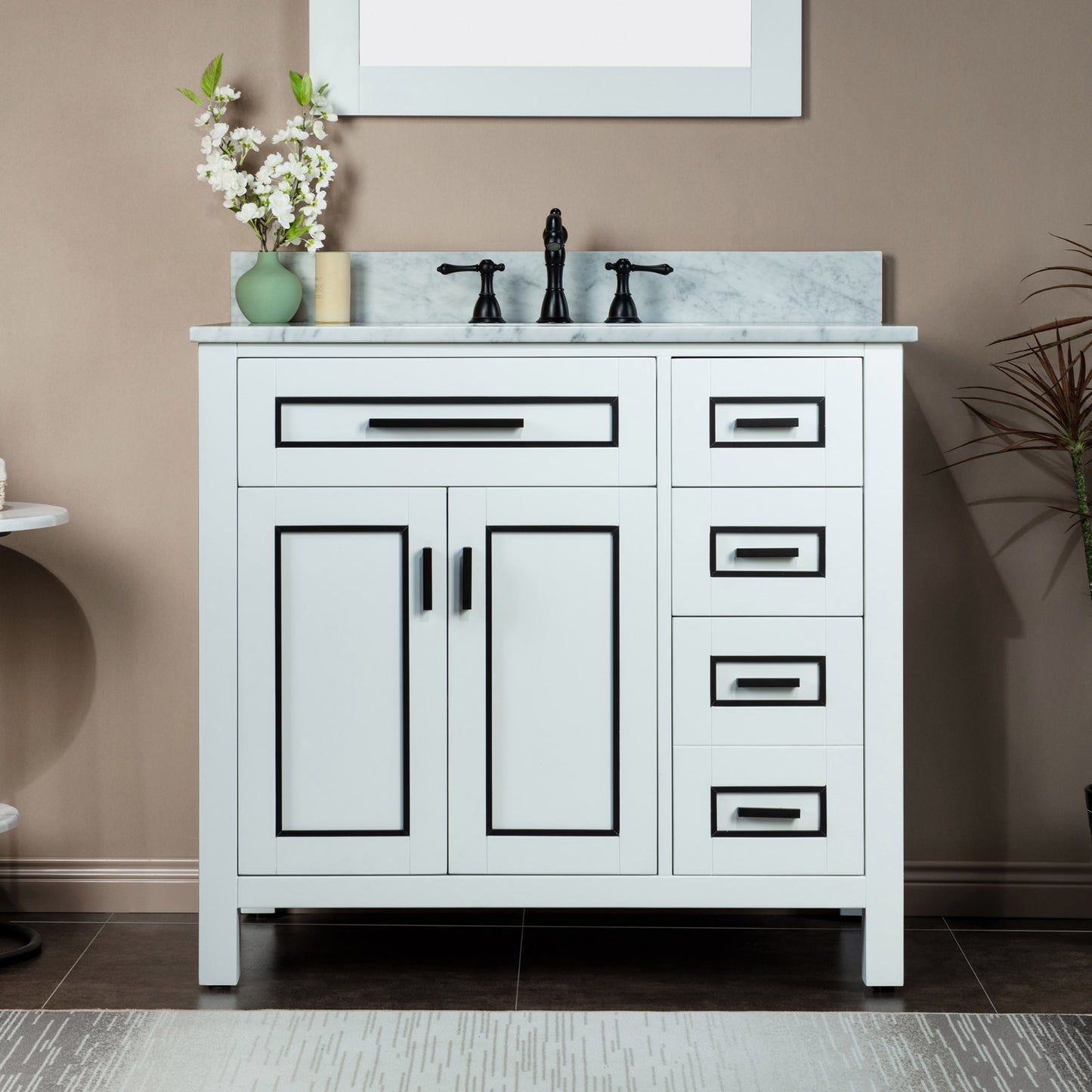 Milan 36" Freestanding Bathroom Vanity with Stone Top and Porcelain Undermount Sink