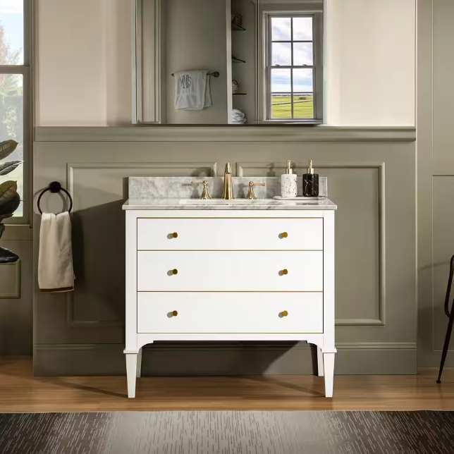 Roma 36" Freestanding Bathroom Vanity with Stone Top and Porcelain Undermount Sink