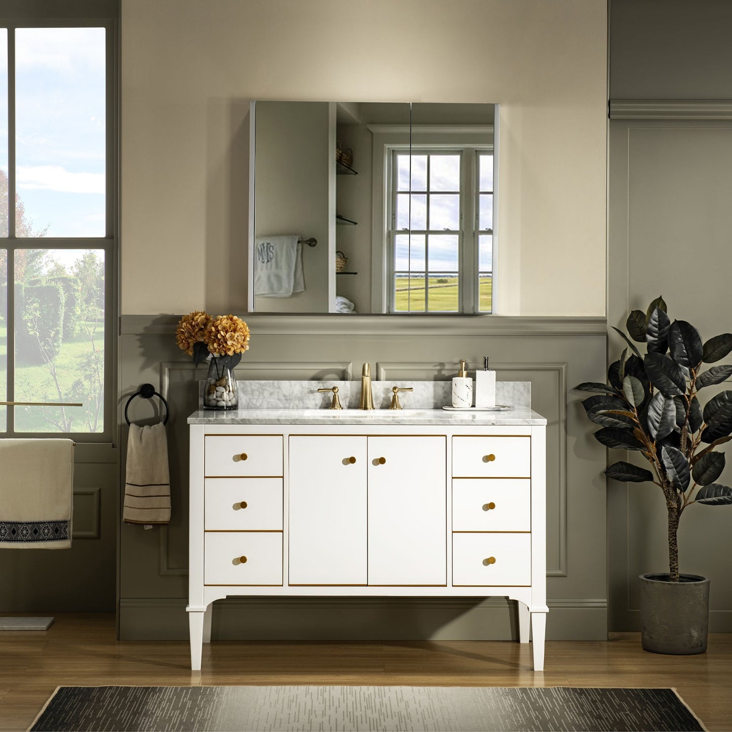 Roma 48" Freestanding Bathroom Vanity with Stone Top and Porcelain Undermount Sink