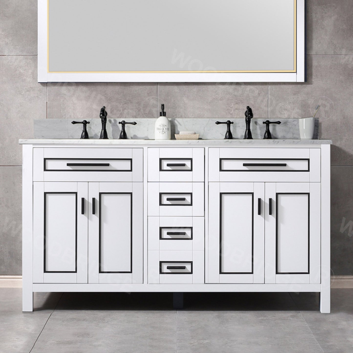 Milan 60" Freestanding Bathroom Vanity with Stone Top and Porcelain Undermount Sink