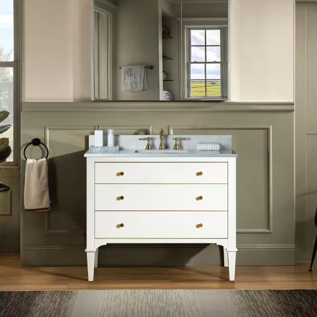 Roma 42" Freestanding Bathroom Vanity with Stone Top and Porcelain Undermount Sink