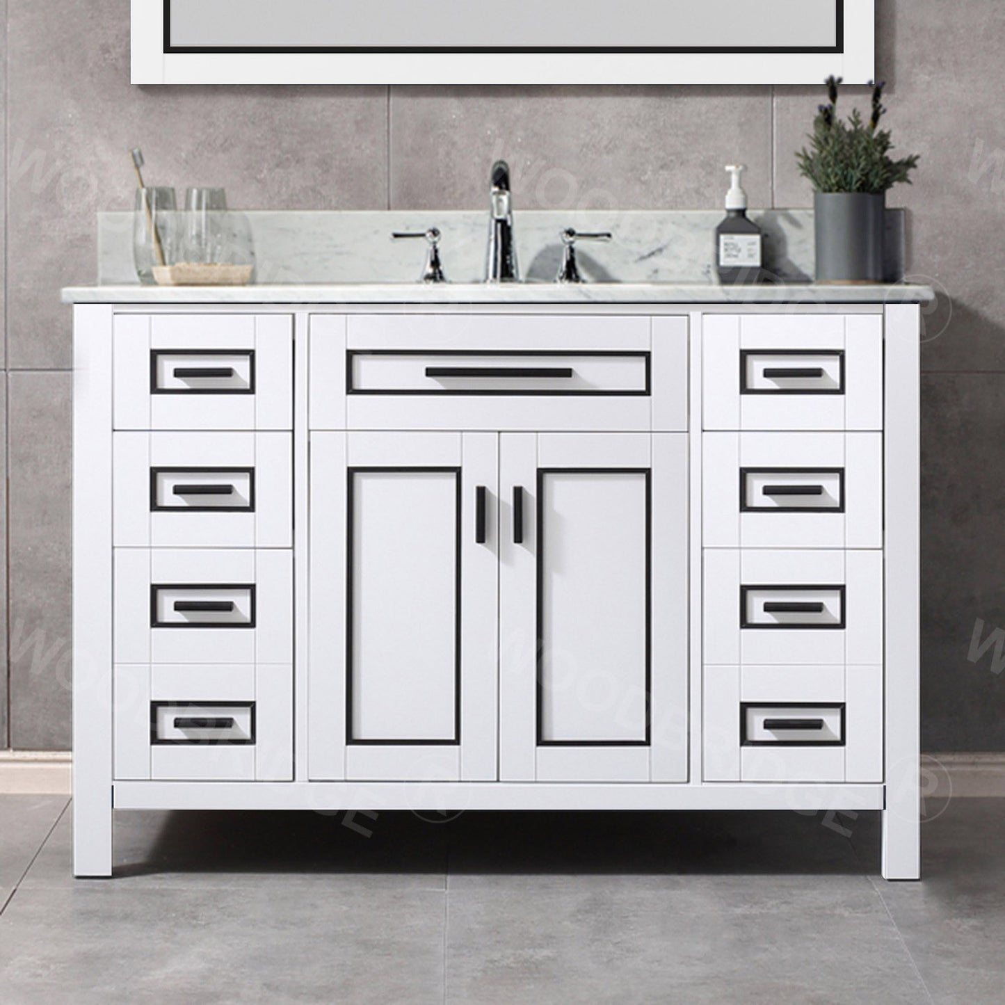 Milan 48" Freestanding Bathroom Vanity with Stone Top and Porcelain Undermount Sink