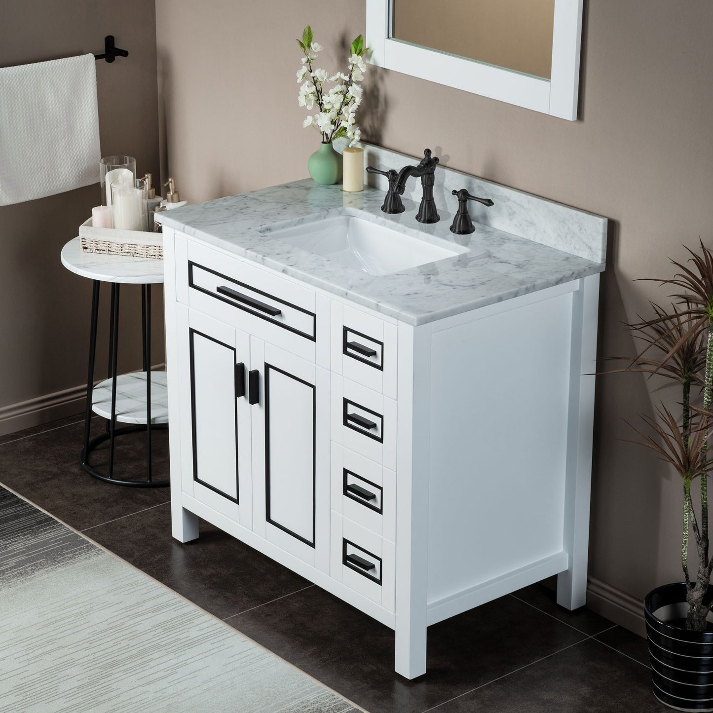 Milan 36" Freestanding Bathroom Vanity with Stone Top and Porcelain Undermount Sink