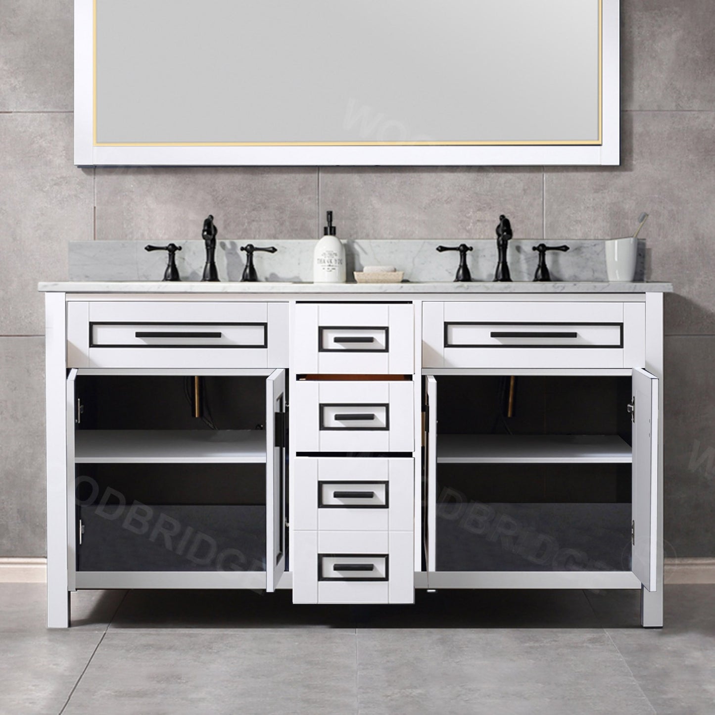 Milan 60" Freestanding Bathroom Vanity with Stone Top and Porcelain Undermount Sink