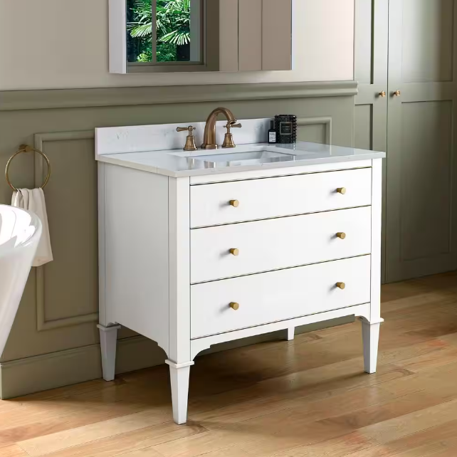 Roma 42" Freestanding Bathroom Vanity with Stone Top and Porcelain Undermount Sink