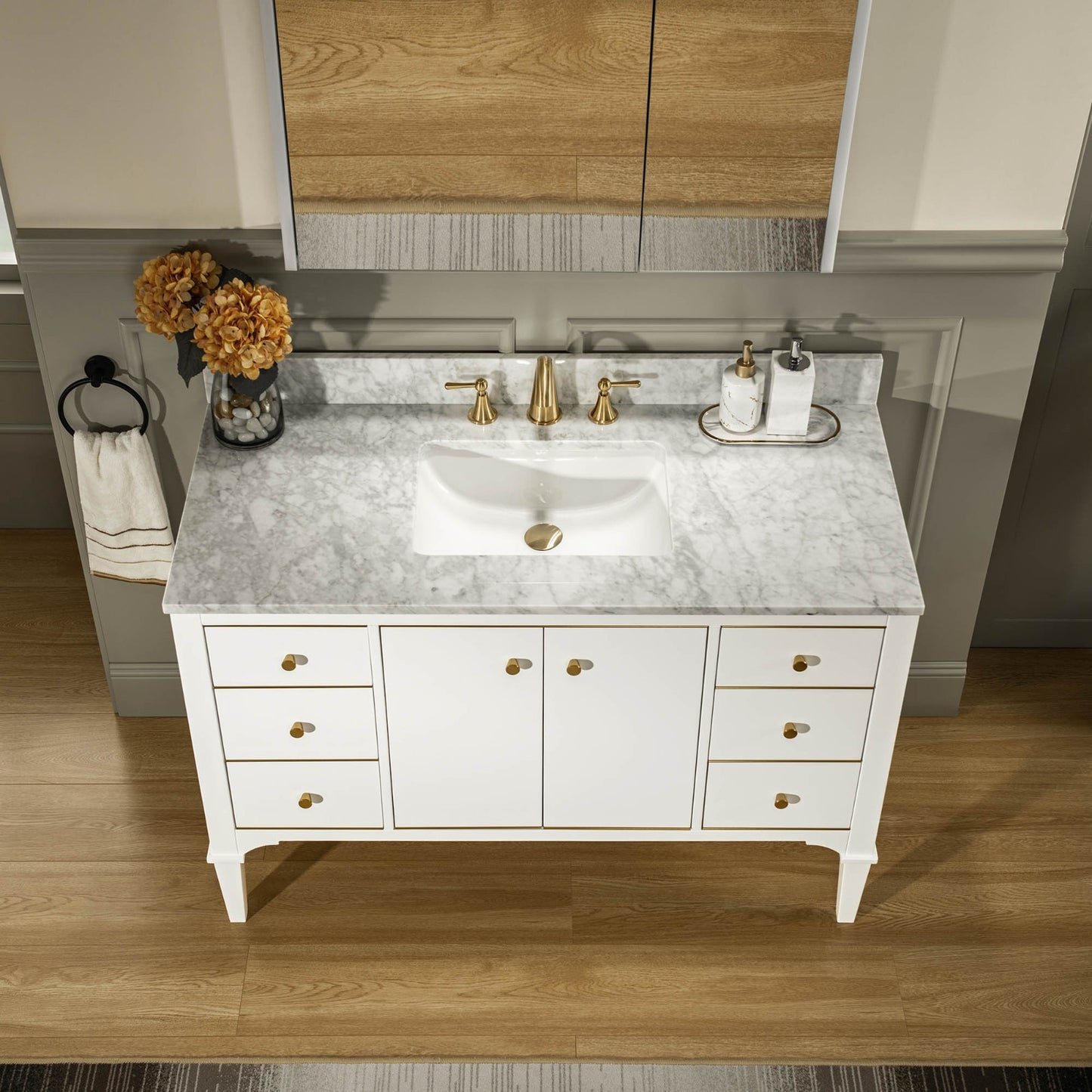 Roma 48" Freestanding Bathroom Vanity with Stone Top and Porcelain Undermount Sink