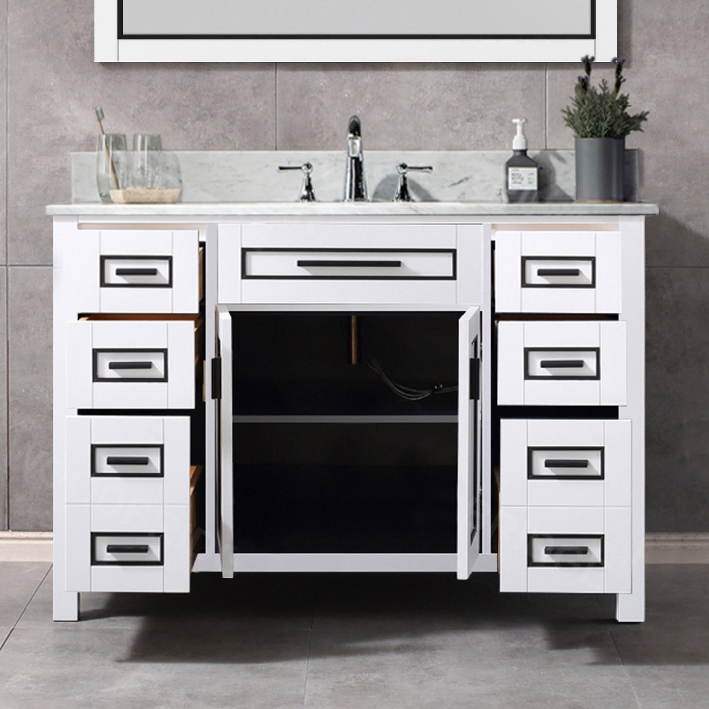 Milan 48" Freestanding Bathroom Vanity with Stone Top and Porcelain Undermount Sink