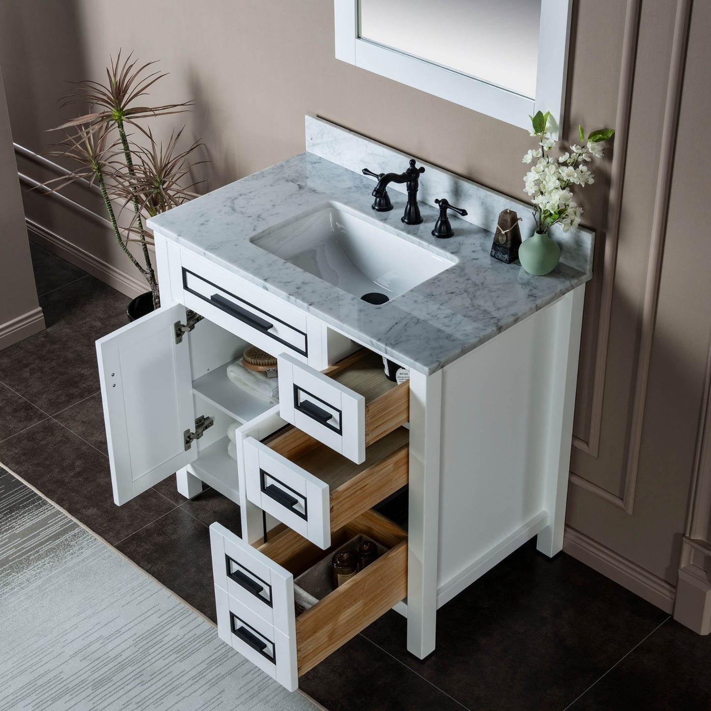 Milan 36" Freestanding Bathroom Vanity with Stone Top and Porcelain Undermount Sink