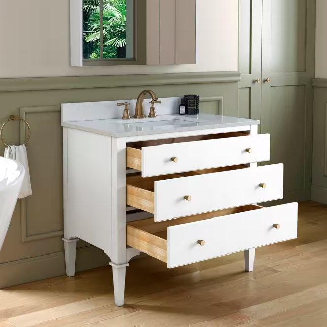 Roma 42" Freestanding Bathroom Vanity with Stone Top and Porcelain Undermount Sink